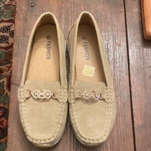 Beige Loafers with Gold Accent